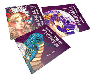 6 كتب تلوين مانديلا للكبار والصغار ( ورود – طيور – حيوانات- اميرات – تحت البحر – يوني كورن )