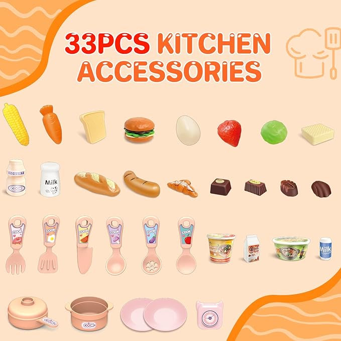👩‍🍳✨ مطبخ الأحلام للأطفال 35 قطعه بخار و نور ✨👩‍🍳