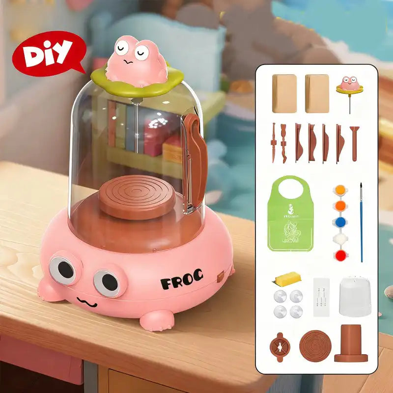 🐸 لعبة تشكيل الفخار للأطفال – Kids Mini Pottery Machine