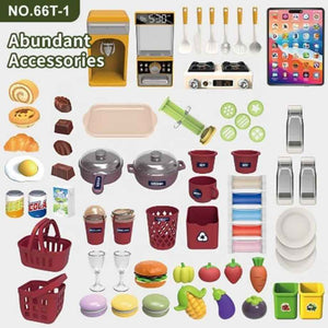 👩‍🍳✨ مطبخ للأطفال 66 قطعه بخار و نور  و تابلت ✨👩‍🍳